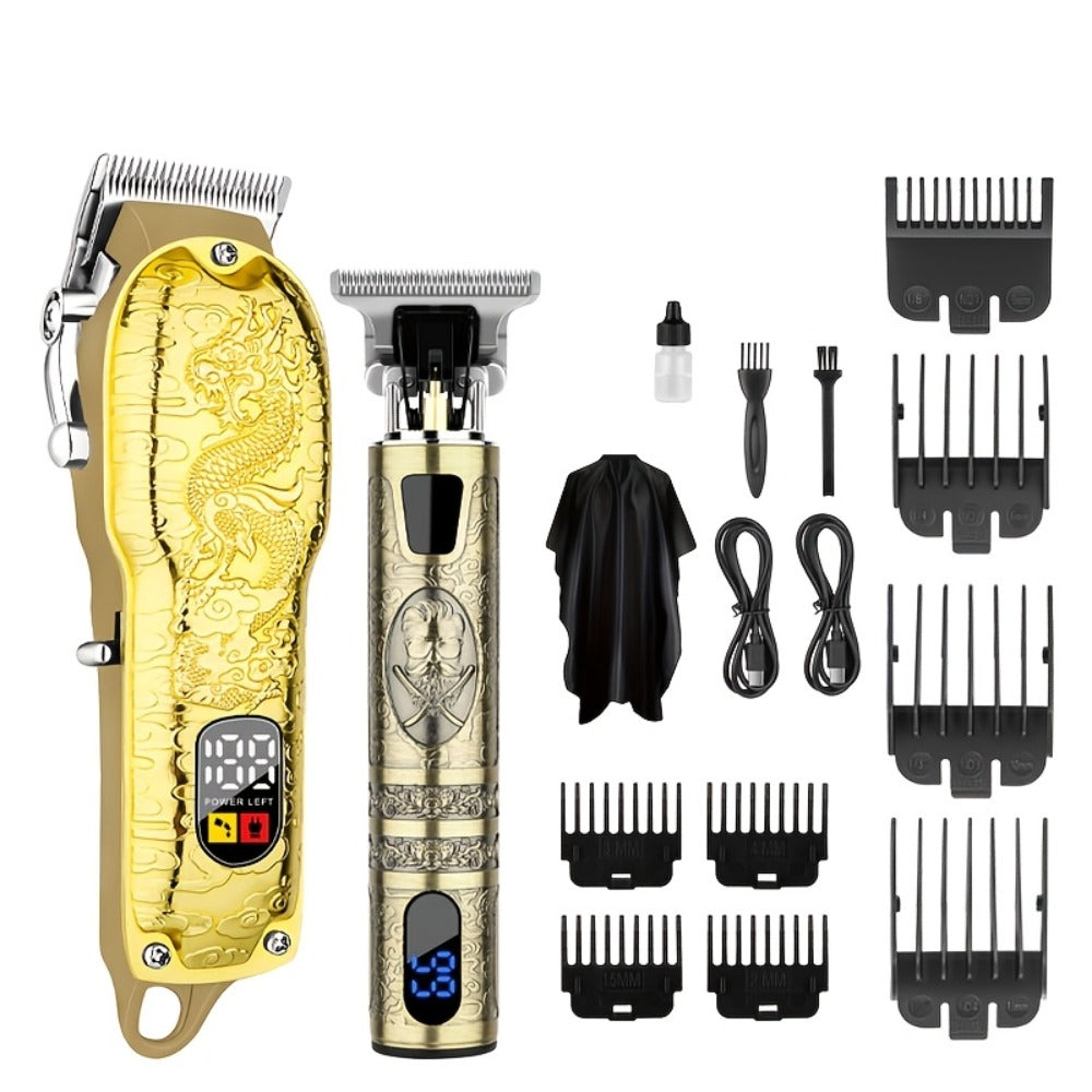 Hair Clipper Set for Men USB Rechargeable | Professional Electric Hair Trimmer with Oil Head Engraving | Retro Barber Clipper Kit 2pc 3pc | Gift Box Set for Valentine's Day, Festival & Grooming Gift