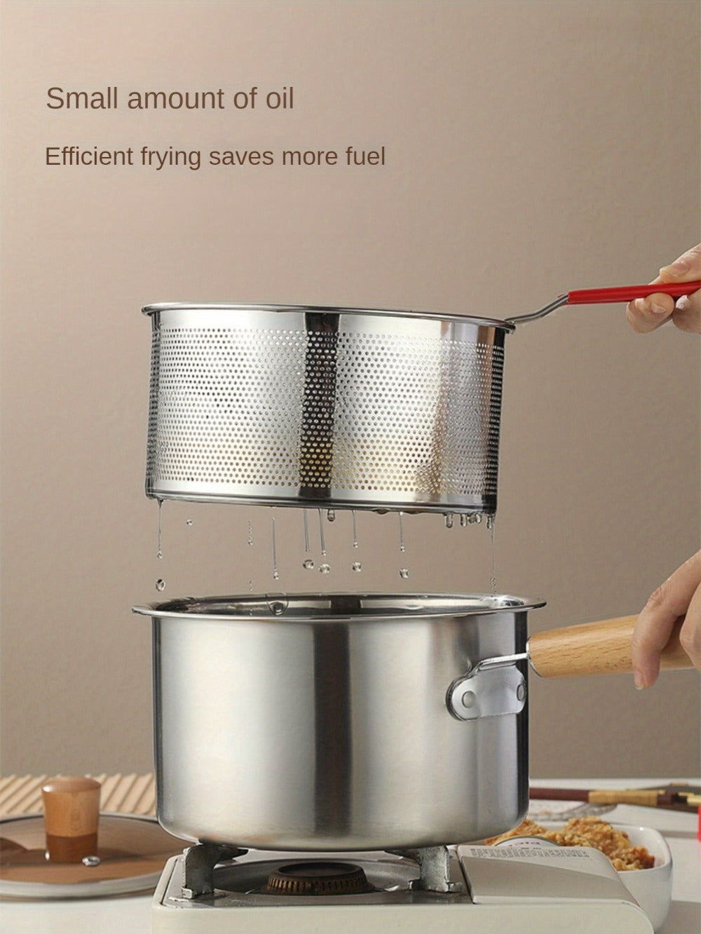 Stainless Steel Deep Fryer Pot Set with Frying Basket & Glass Lid, Non-Stick Multi-Function Cookware for Deep Frying, Noodles, Steaming & Ricotta, Induction & Gas Compatible