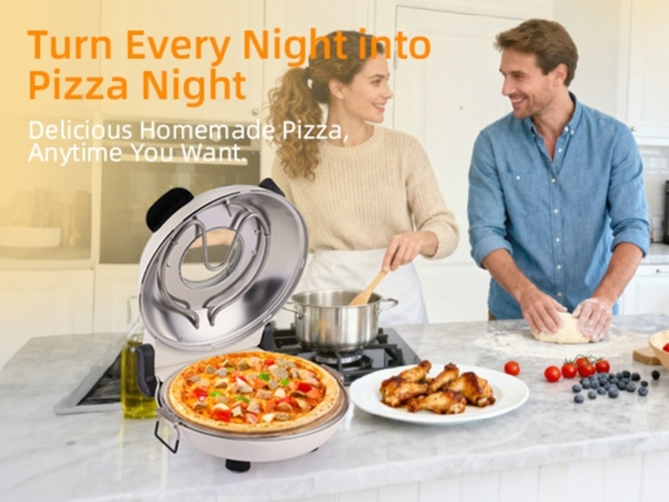 Indoor Pizza Oven Countertop ¨C 12-Inch Electric Pizza Maker Machine for Home Kitchen, Heats Up to 800¡ãF, Fast Baking Grill Oven with Even Heat Distribution, White