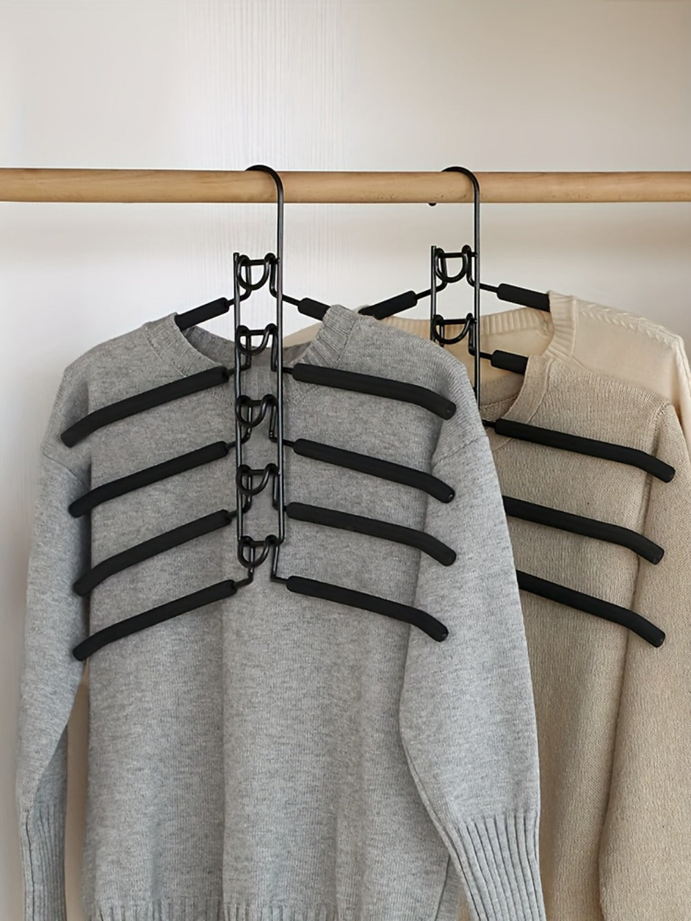 Space Saving Hangers 5-in-1 Multi-Layer Metal Closet Organizer | Heavy Duty Non-Slip Foam Pads | 2 Pack Clothes Hanger for Coats Sweaters Suits T-Shirts Closet Space Saver