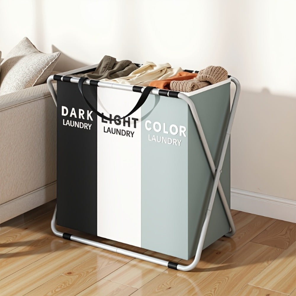 Large Laundry Hamper Basket with Handles - Collapsible Fabric Clothes Hamper, Water-Resistant Liner, Multi-Grid Design for Bedroom, Bathroom & College Dorm