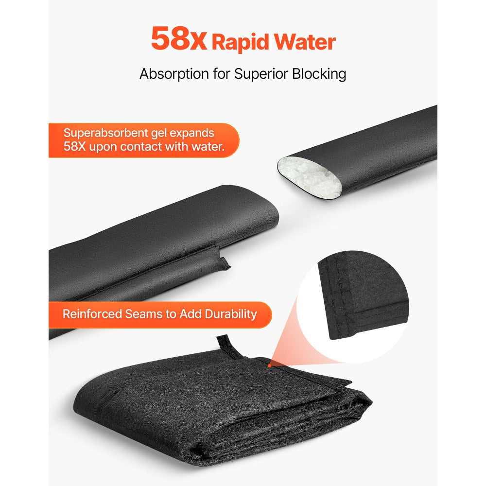 Flood Barrier Bags 4 Pack ¨C Water Activated Sandless Sandbags, Reusable Absorbent Flood Protection for Home, Doorway, Basement & Garage, 5 x 0.7 ft