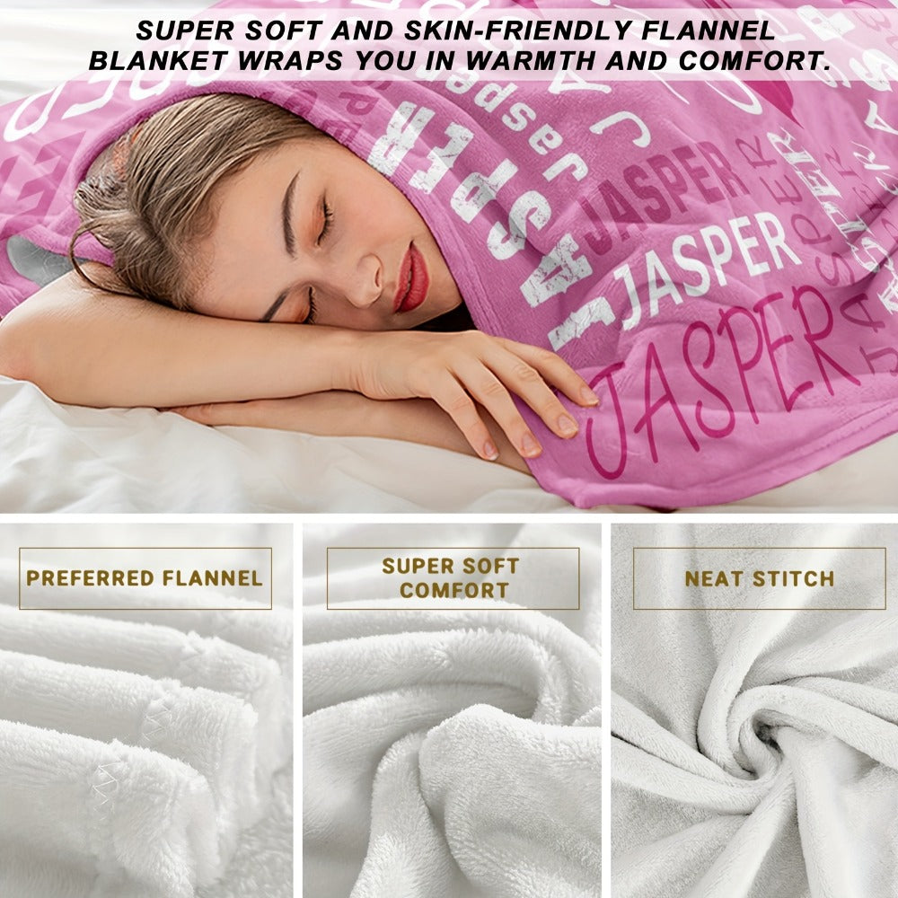 Personalized Flannel Blanket 280GSM Custom Name - Soft All-Season Throw Blanket for Home Picnic Travel, Cozy Polyester Gift Blanket Multi-Color Options
