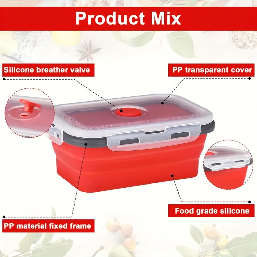 Foldable Meal Prep Containers Set of 4 - Airtight Lids, 4 Sizes, Microwave Dishwasher Refrigerator Safe, Stackable Food Storage for Lunch, Meal Prep, RV, Outdoor Snacks - Green, Red, Blue