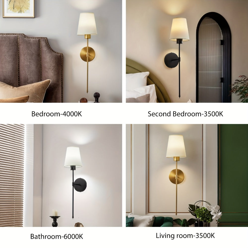 Rechargeable Wall Sconce 2-Pack RGB ¨C 15-Color Dimmable LED Wall Light with Remote Control, 5200mAh Battery, No Wiring for Bedroom, Living Room, Kitchen & Corridor (Gold / Black)