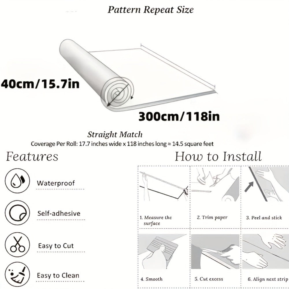 Peel and Stick Floor Tile Sticker 15.7¡±x118¡± Self-Adhesive Marble Pattern Vinyl Roll ¨C 3mm Thick Removable Flooring for Kitchen Backsplash, Bathroom, Shower Room & Home Renovation