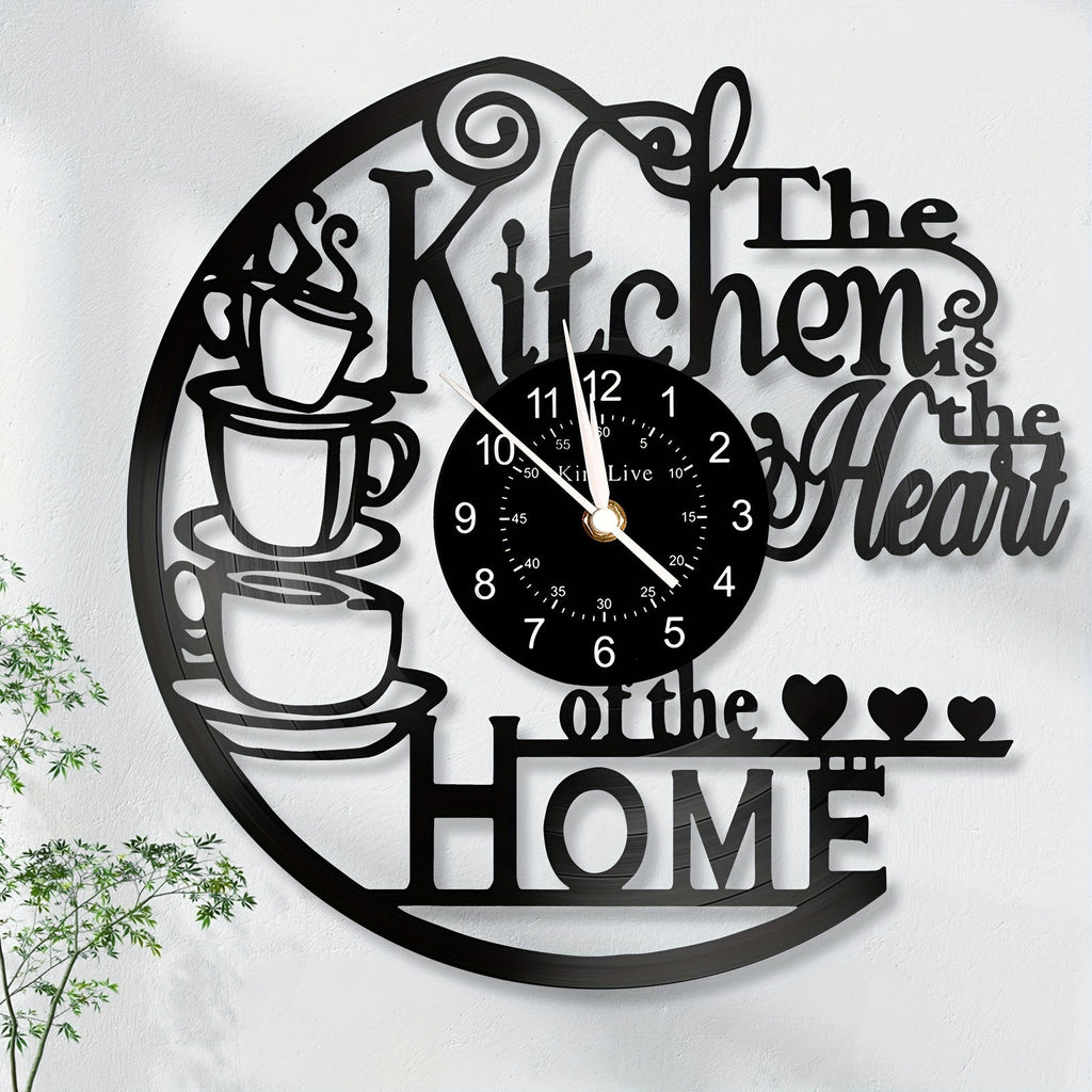 Coffee Vinyl Record Wall Clock Silent, Decorative Coffee Cup Design Clock for Kitchen Living Room Bedroom, Unique Home Decor Gift for Coffee Lovers Christmas Birthday