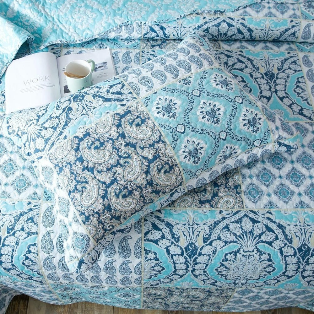 Floral Quilt Set Lightweight Bedspread Coverlet 2 or 3-Piece, All Season Hypoallergenic Breathable Paisley Patchwork Print Quilt for Bedroom Guest Room Dorm RV Cabin, Twin Queen King, Shabby Chic