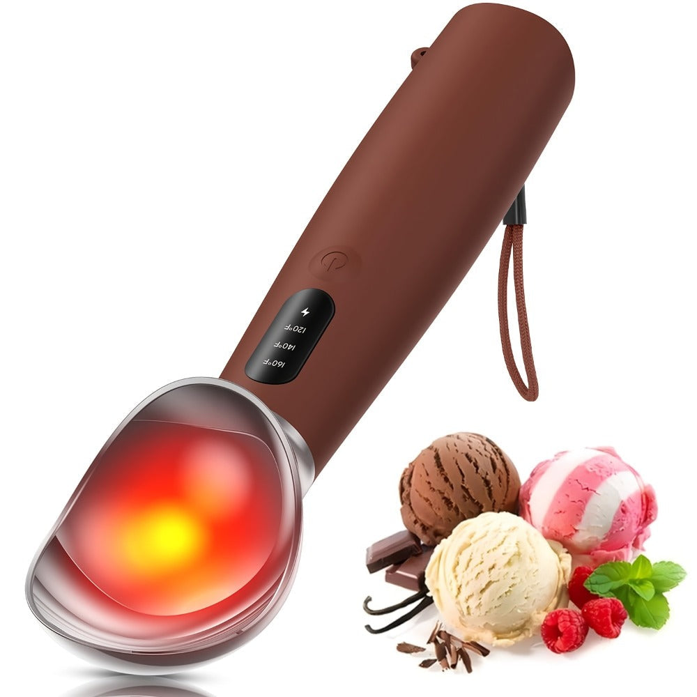 Electric Heated Ice Cream Scoop USB-C Rechargeable with 3 Temperature Settings 120¡ãF 140¡ãF 160¡ãF IPX7 Waterproof Ergonomic Handle Gift for Ice Cream Lovers