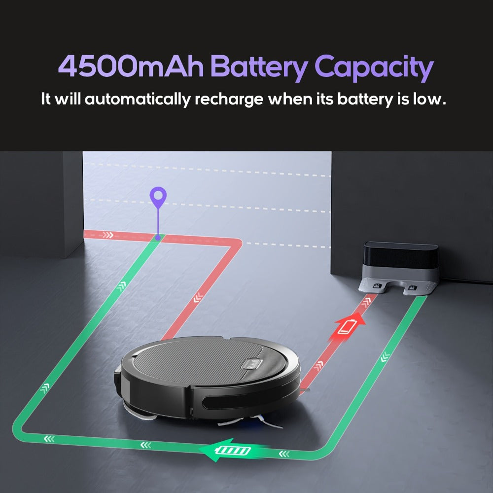 Robot Vacuum Cleaner Mop Combo 5000Pa Max Suction 2-in-1 with App & Voice Control - Scheduled Cleaning, Auto Recharge, for Pet Hair, Low Pile Carpet & Hard Floors, 12.2 inch Slim Design, Multiple Colors