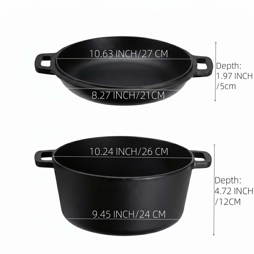Cast Iron Cookware Set for Kitchen Camping BBQ - Non-Stick Skillet Dutch Pot Frying Pan Baking Tray Griddle Options, Oven Safe Stovetop Campfire Cookware for Home RV Holiday Cooking Multiple Set Choices