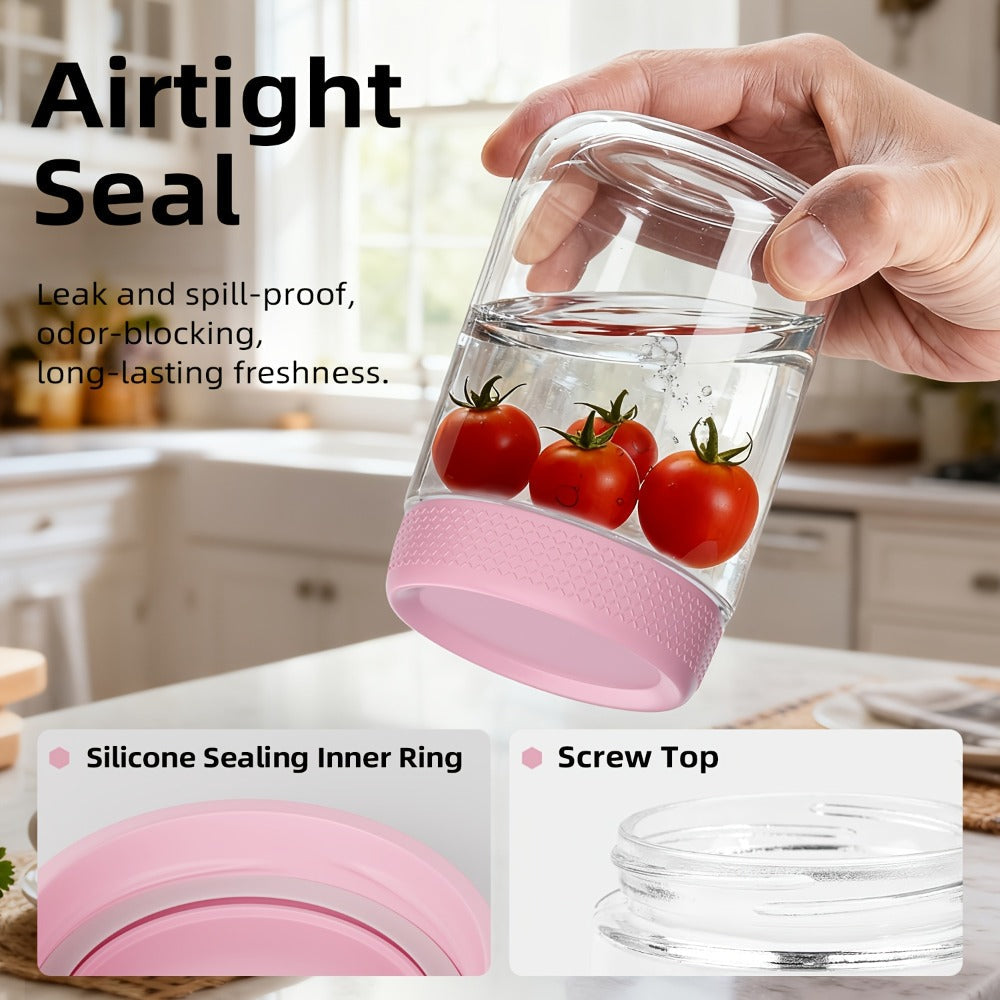 Glass Airtight Jars 6 Pack 16oz - Moisture Proof Food Storage Containers with Screw Top Lids and Silicone Sleeves for Tea Grains Nuts Snacks and Yogurt, Clear Round Glass Canisters for Kitchen Pantry Counter Organization