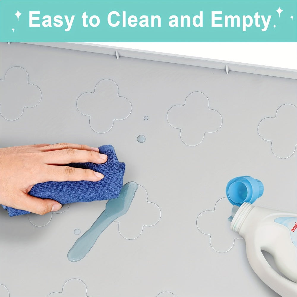 Under Sink Mat Waterproof Silicone 34¡± x 22¡± Undersink Drip Tray Liner for Kitchen Bathroom Cabinet, Holds 2 Gallons, Non-Toxic Durable Cabinet Protector with Raised Edges Four-Leaf Clover Pattern