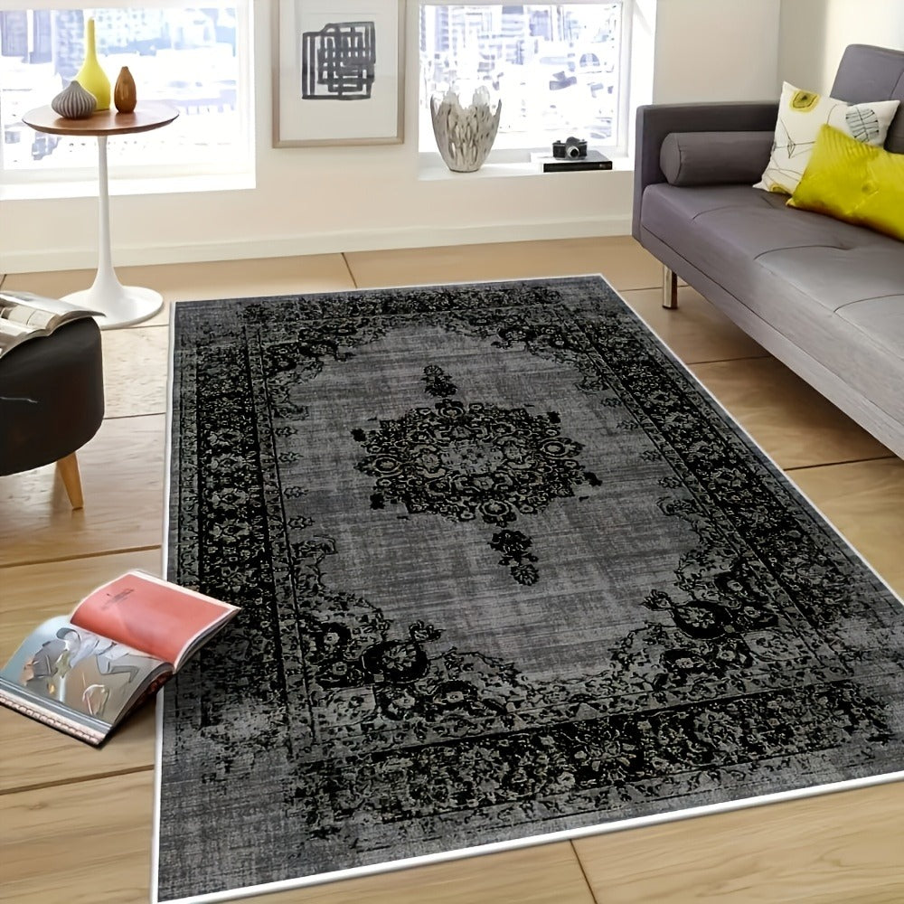 Velvet Floral Bohemian Area Rug - Low Pile Machine Washable Non-Slip Carpet for Living Room Bedroom Office Geometric Pattern
