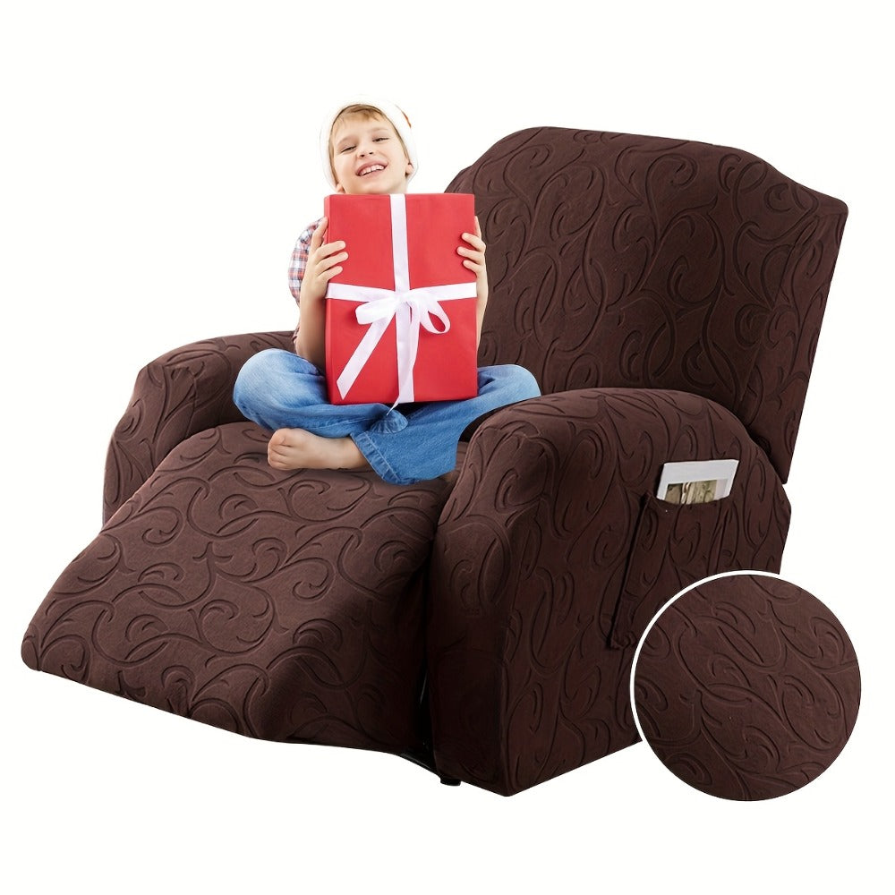 Recliner Chair Cover High Elasticity Stretch Swirl Pattern Slipcover Dust Scratch Resistant Washable Pet Friendly Fits Single Seater Sofa Massage Chair Living Room Furniture Protector