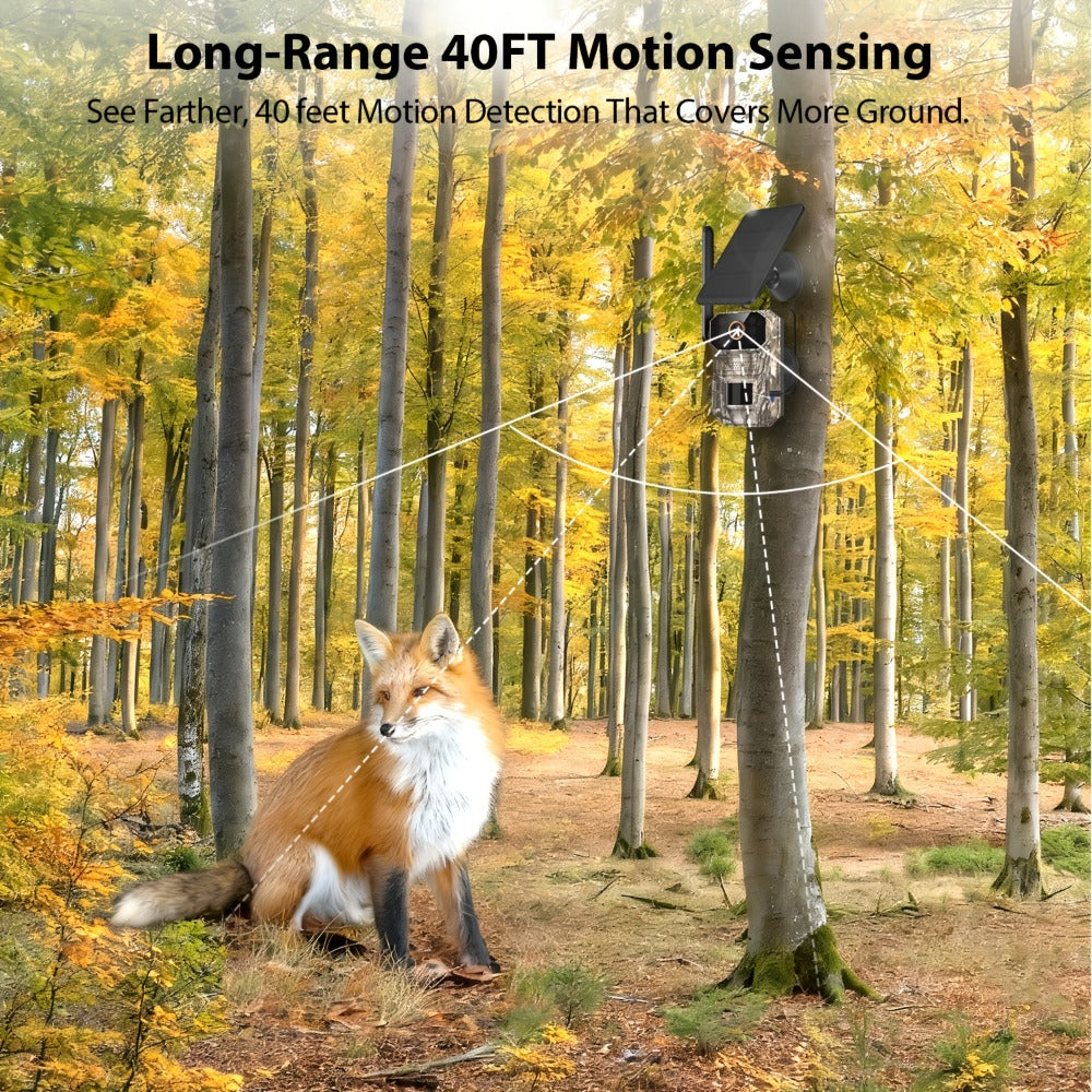 4G LTE Cellular Trail Camera with Solar Panel ¨C 4K Wildlife Monitoring Camera, PIR Motion Sensor, Infrared Night Vision, Two-Way Voice, Remote Access, No WiFi Required, for Hunting & Security (Camo/Brown)