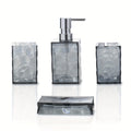 Bathroom Accessories Set 4-Piece Diamond Grid Plastic Organizer Soap Dispenser Toothbrush Holder Grey Blue Green
