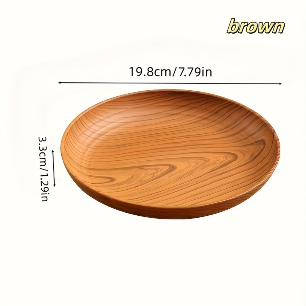 10pcs Wood Grain Dinner Plates Set - Round Striped Plastic Serving Trays for Home Kitchen Dessert Shop Restaurant | Fruit Tray Tea Tray Cake Plate Snack Dish