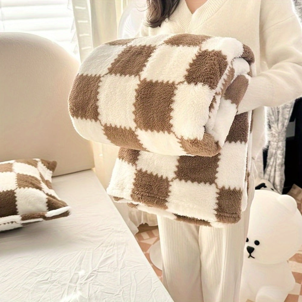 French Plaid Double-Sided Flannel Blanket ¨C Soft Panda & Grid Pattern Throw for Sofa, Bed & Travel, Machine Washable, 6 Designs, 4 Sizes