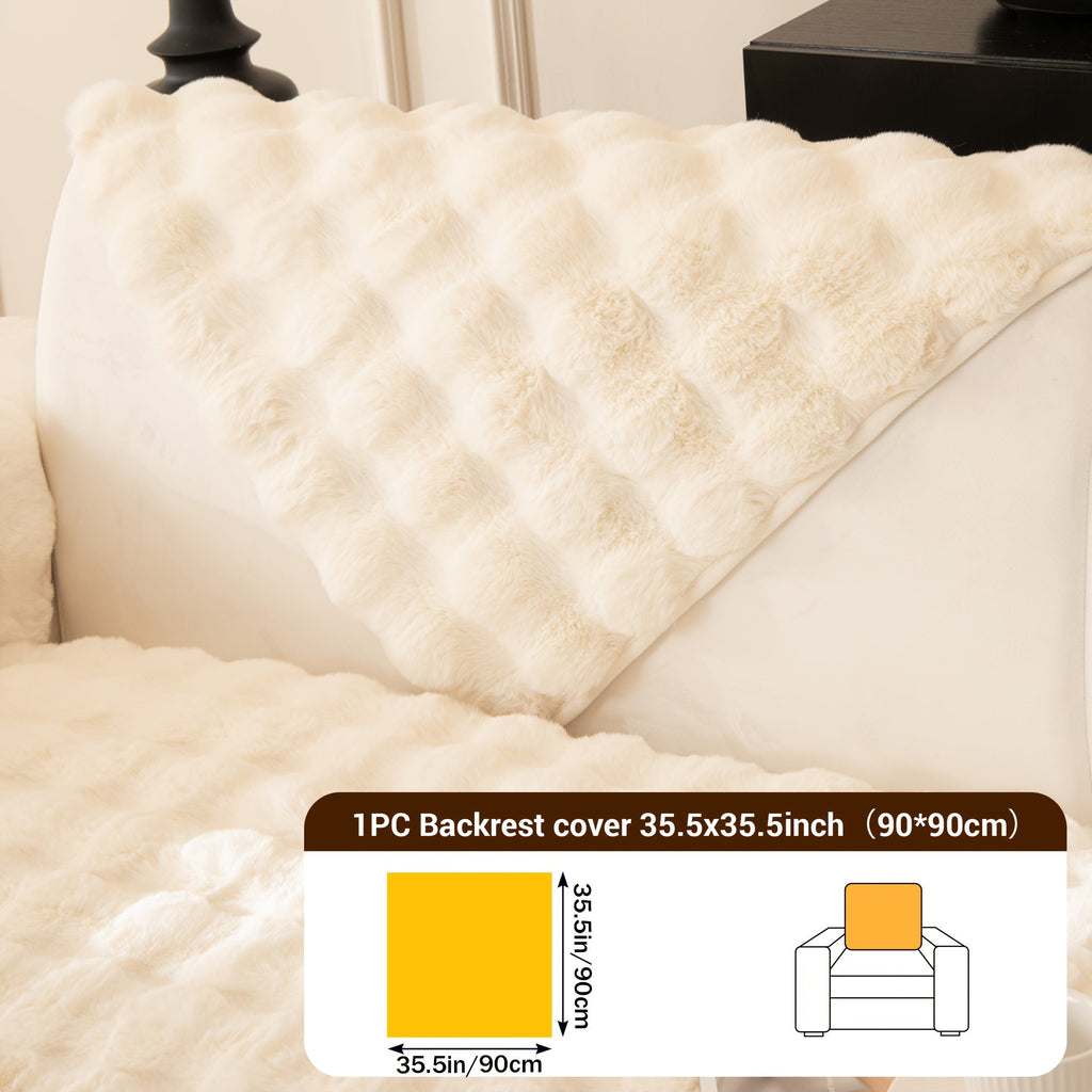 Bubble Soft Faux Rabbit Fur Sofa Cover - Non-Slip Silicone Backing Stretchable Slipcover Pet Friendly Machine Washable for Living Room Bedroom Dorm, 4 Colors Multiple Sizes