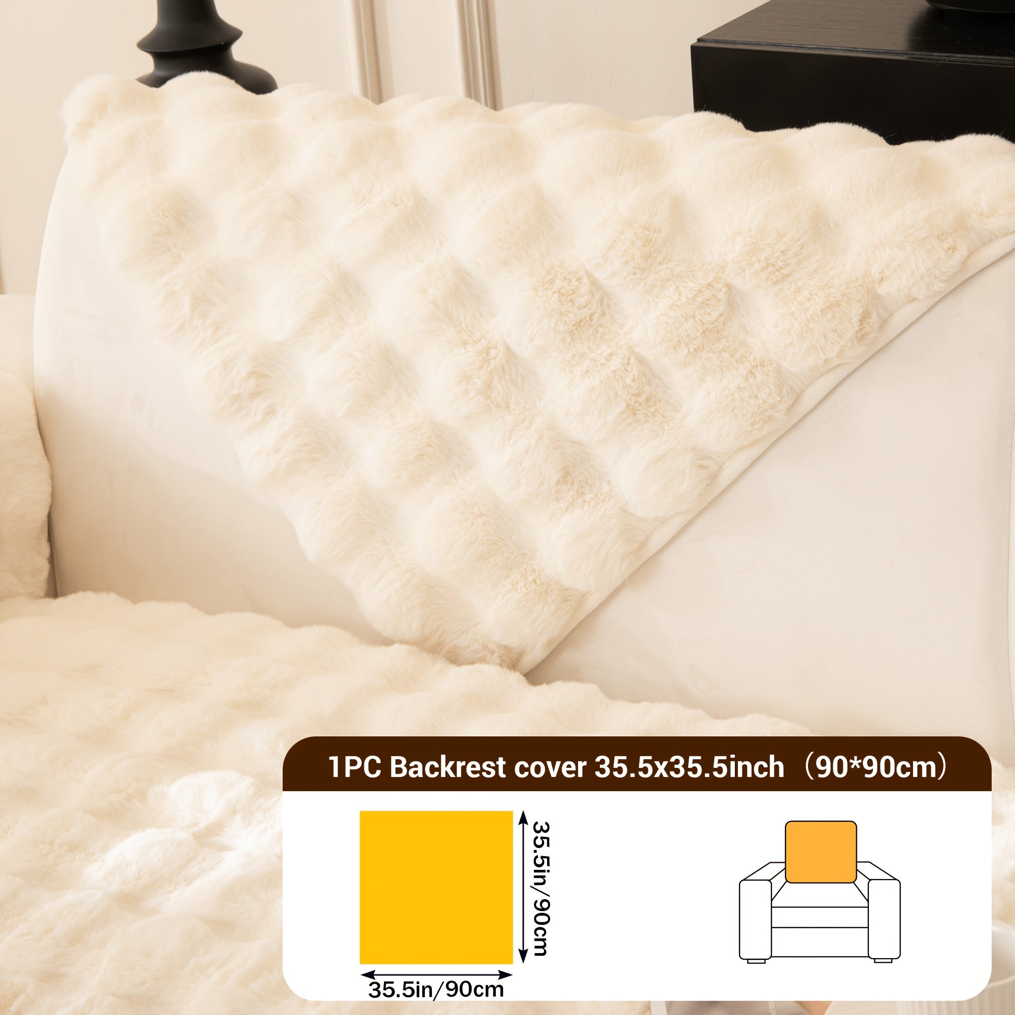 Bubble Soft Faux Rabbit Fur Sofa Cover - Non-Slip Silicone Backing Stretchable Slipcover Pet Friendly Machine Washable for Living Room Bedroom Dorm, 4 Colors Multiple Sizes