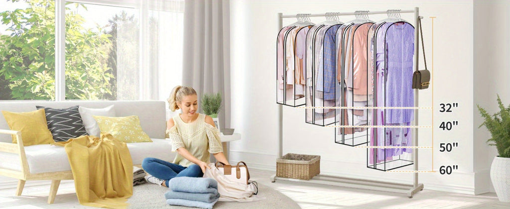 Garment Bags for Hanging Clothes, 3-Pack Transparent Suit Bags with Zipper, Heavy Duty EVA Coat Covers for Wardrobe Closet Storage, Fits 32 40 50 60 Inch Dresses Shirts Coats