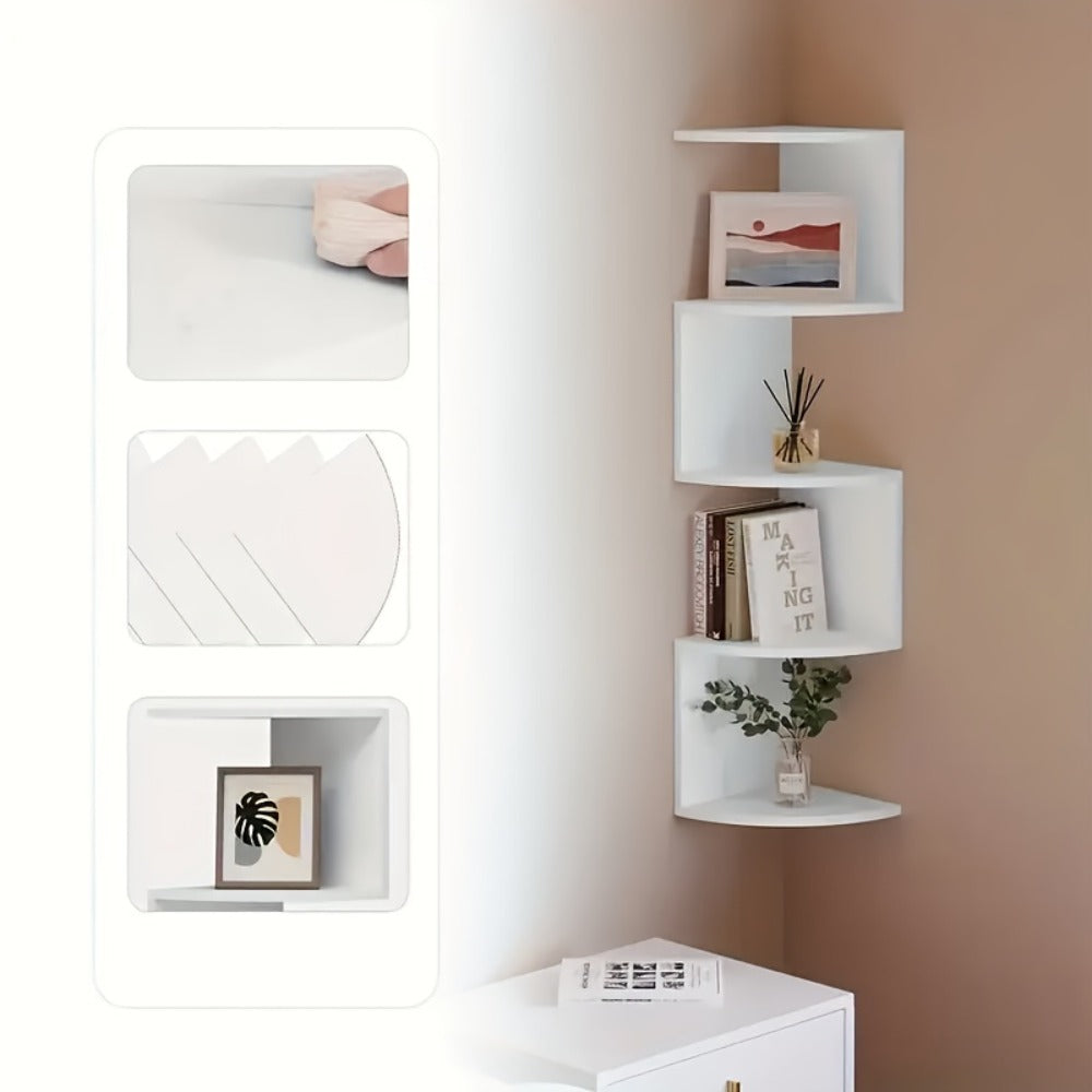 5-Tier Wall-Mounted Corner Shelf ¨C Space-Saving Floating Storage Organizer in White Acrylic for Bathroom, Living Room, Bedroom, Kitchen & Office, Decorative Corner Rack & Versatile Room Organizer
