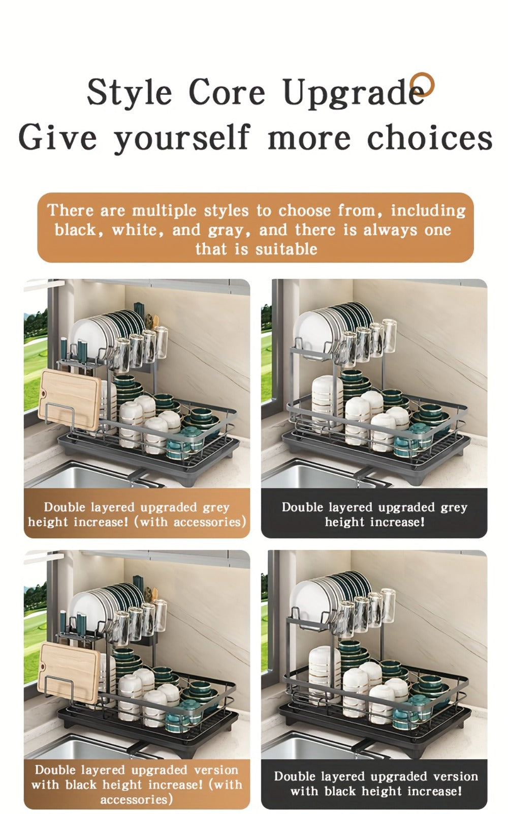 2-Tier Metal Dish Drying Rack with Cutlery Holder Cup Holder & Rust-Proof Drip Tray ¨C Space Saving Countertop Kitchen Organizer