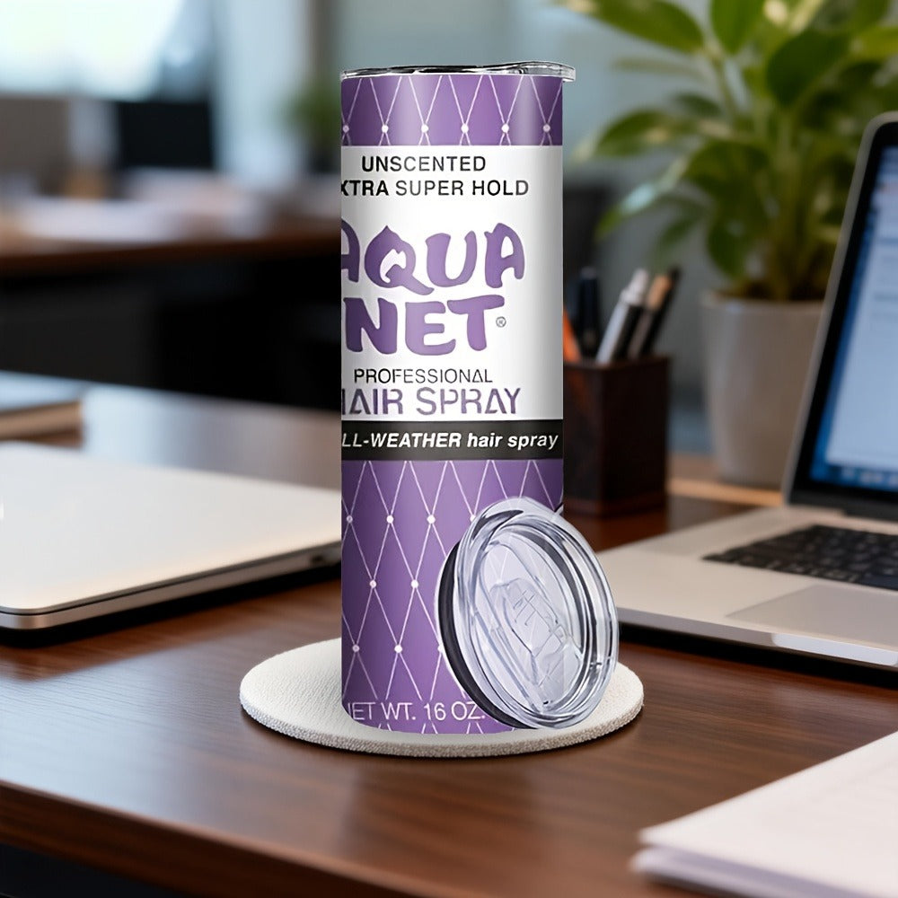 80s Retro Insulated Tumbler 20oz Stainless Steel - Vintage Nostalgia Travel Mug with Lid & Straw Purple Blue Graphic Gift for 80s Lovers Cosmetologists Mom Christmas