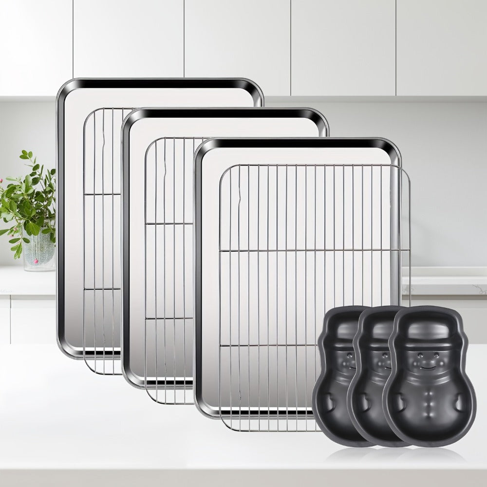 Baking Sheet and Rack Set Stainless Steel Half Sheet Pan with Cooling Rack Heavy Duty Rust Free Dishwasher Safe for Cookie Baking Roasting Grilling 2 3 4 Pan Options