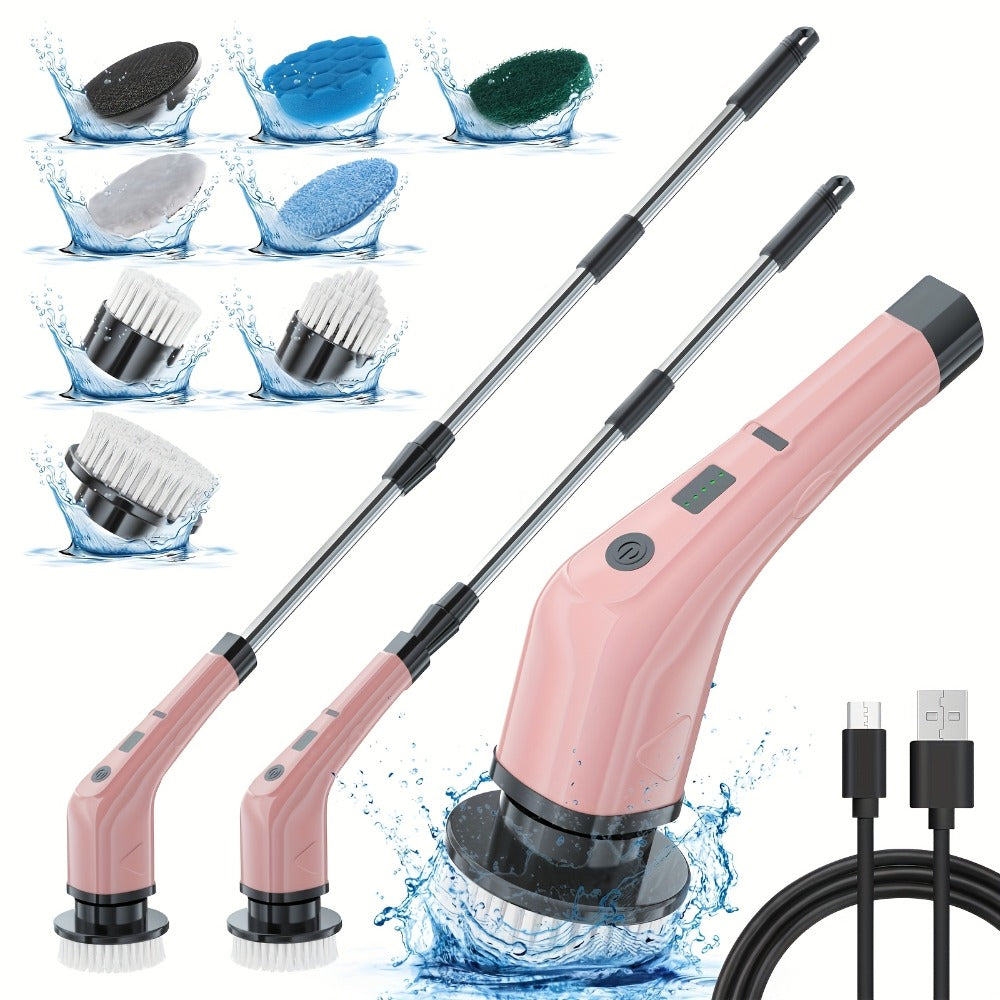 Telescopic Electric Cleaning Brush with Long Handle, 7-in-1 & 14-in-1 Multifunctional Power Scrubber Kit, Replaceable Brush Heads, Household Floor Kitchen Bathroom Tile Grout Scrubbing Tool