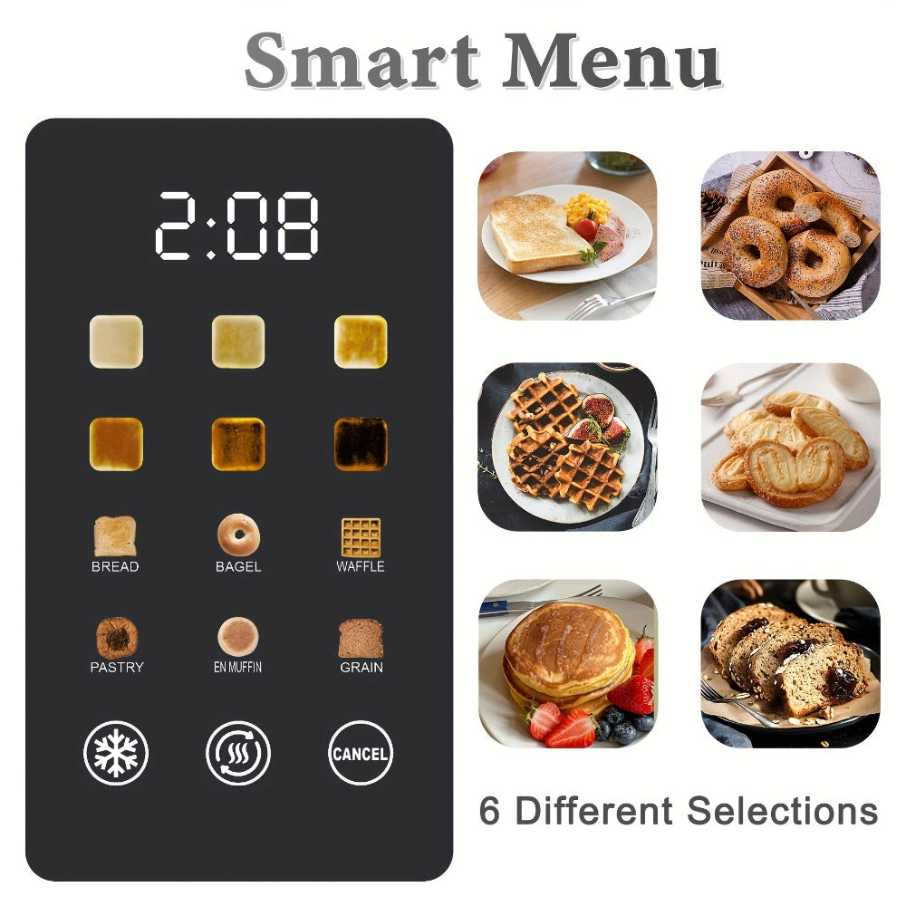 Stainless Steel Toaster 2 Slice with LED Display & Extra Wide Slots ¨C 6 Shade Settings, Defrost Reheat Cancel Functions, Removable Crumb Tray, Compact Design for Bagels, Waffles & Bread