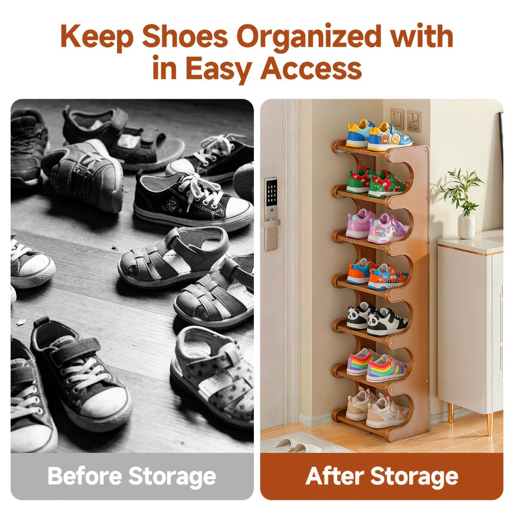 Bamboo Shoe Rack 7 Layer Freestanding ¨C Natural Bamboo Shoe Storage Organizer with Space-Saving Narrow Design, Easy Assembly, Large Capacity for Entryway, Dorm & Apartment