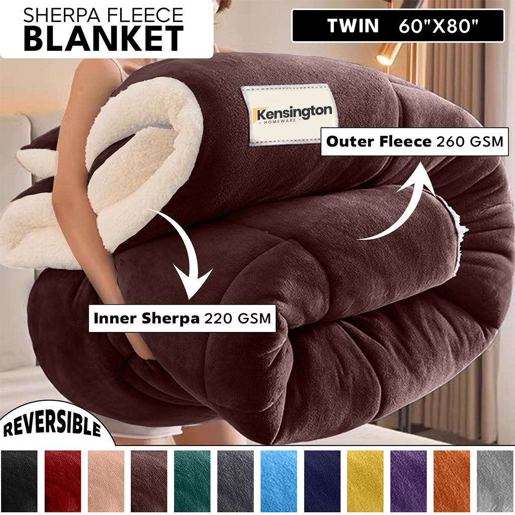 480GSM Sherpa Fleece Blanket ¨C Double-Sided Heavy Warm Throw for Couch, Bed & Travel, Reversible All Season, 13 Colors, 3 Sizes