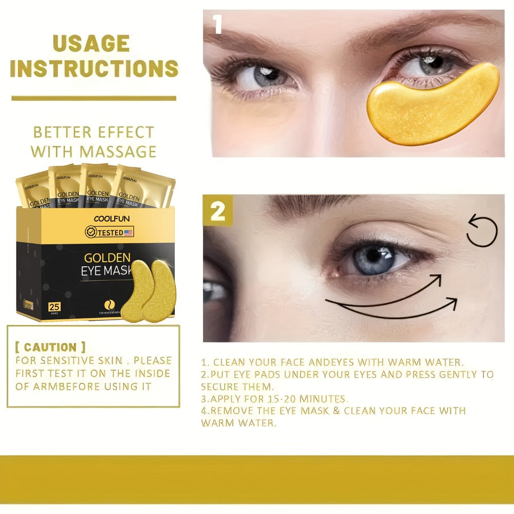 24K Gold Eye Patches 25 Pairs Collagen Under Eye Mask with Glycerin Hydrating Eye Pads for Dark Circles Puffiness Anti-Aging Eye Treatment for Men and Women All Skin Types Wedding Party Skincare