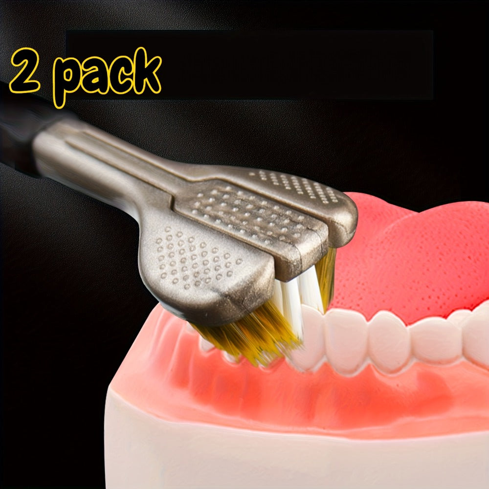 360 Toothbrush 2-Pack ¨C Three-Head Design with Soft & Hard Nylon Bristles, 360¡ã Cleaning, Tongue Coating Removal, Seamless Design for Braces, Bridges & Implants, Fresh Breath Oral Health Care