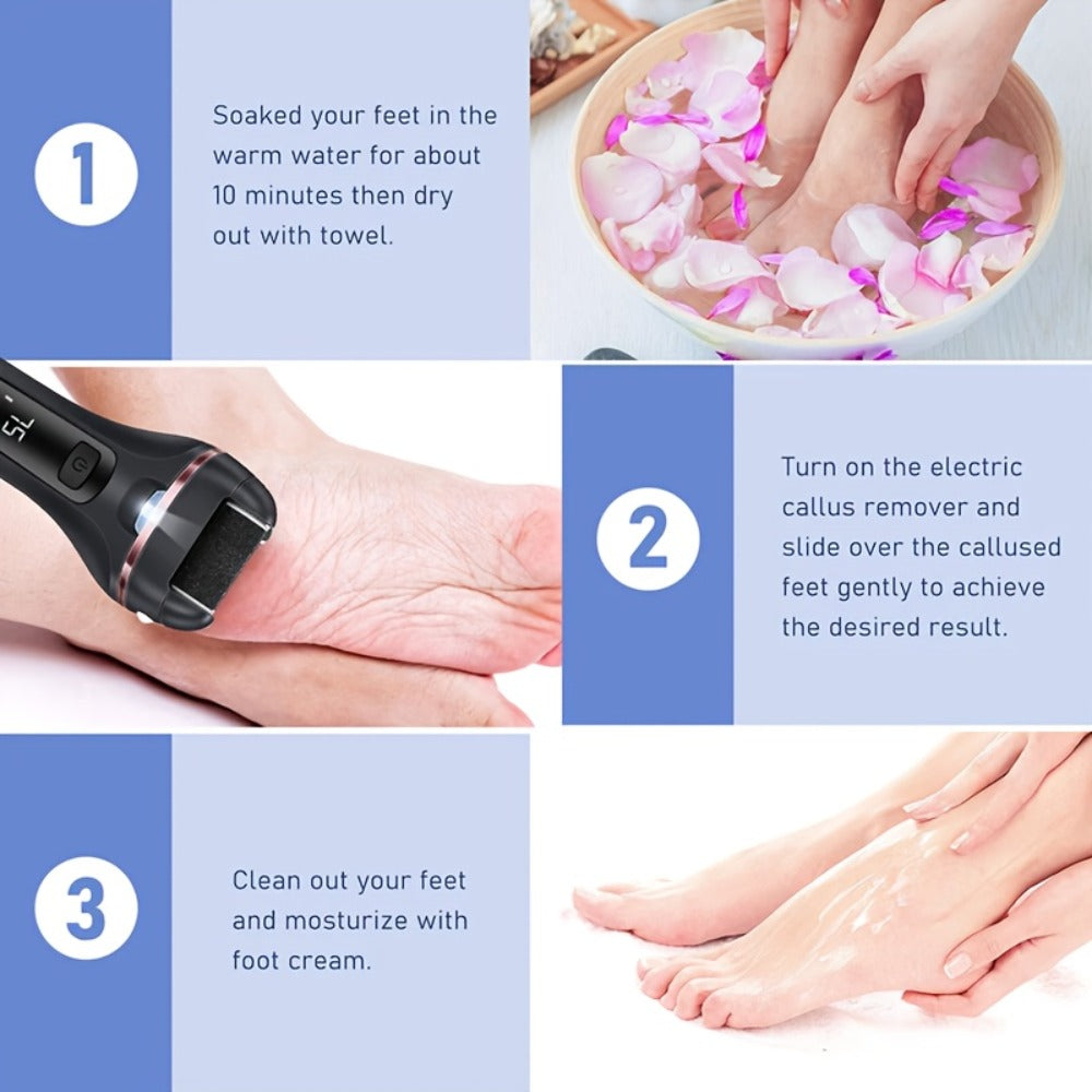 Electric Pedicure Foot File 10-in-1 Kit ¨C Rechargeable with Digital Display, 3 Roller Heads, Dead Skin & Hard Skin Remover for Men & Women