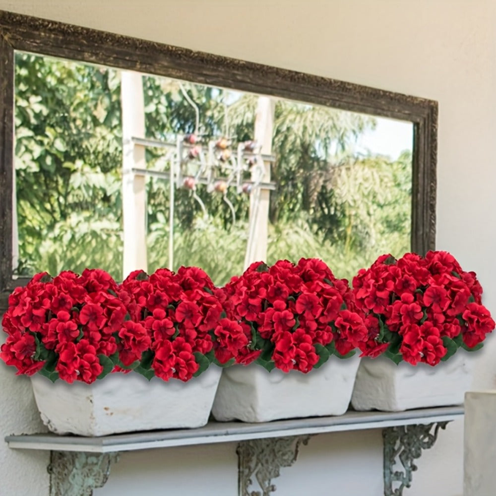 Artificial Flowers Outdoor UV Resistant - Geranium Hydrangea Rose Marigold Faux Silk Flowers for Garden Patio Home Table Centerpiece Decor, 8/16 Bundles, 13.77 Inch