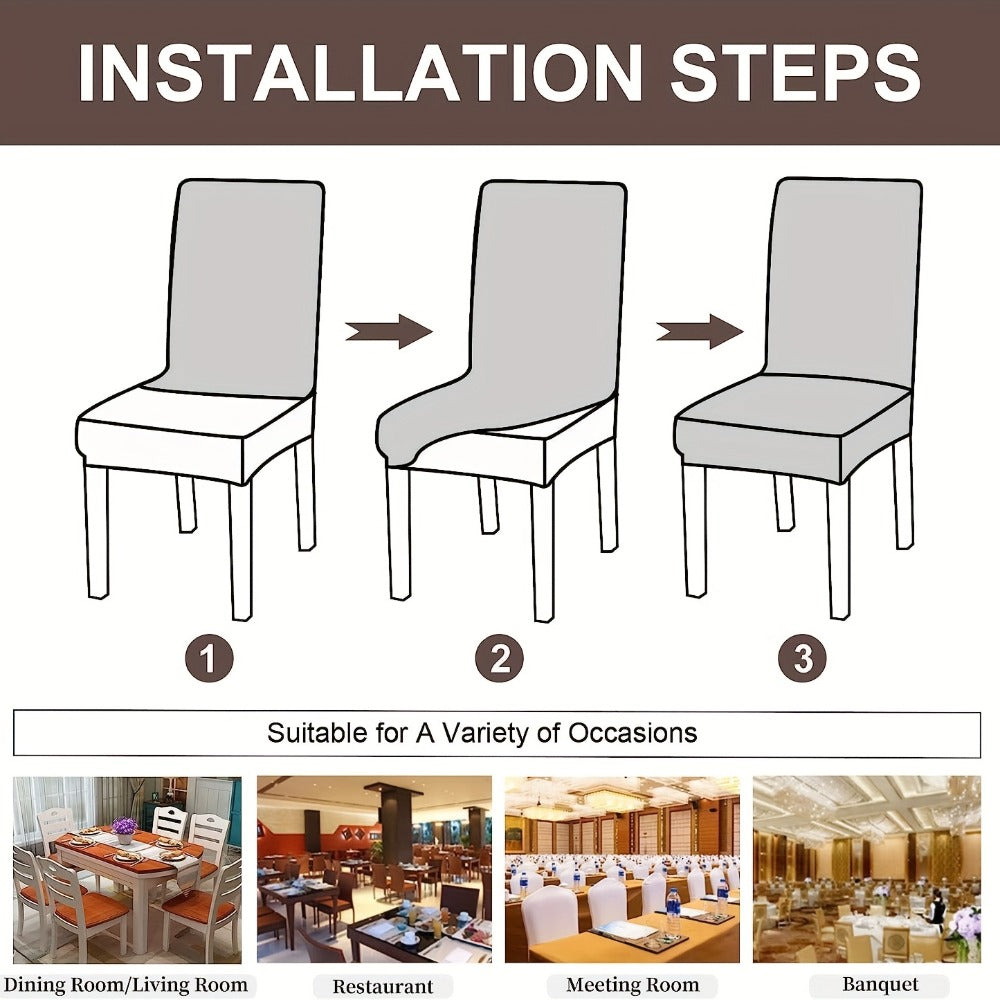 Dining Chair Covers Set of 4 6 Waterproof Stretch Parson Chair Slipcovers - Polar Fleece Jacquard Elastic Band Fit Kitchen Dining Room Chair Protector, 7 Colors, Beige Black Khaki Burgundy Gray
