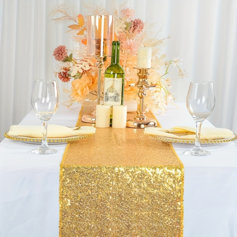 Golden Sequin Table Runner 12 Pack ¨C Glitter Shimmer Table Runners for Wedding, Birthday, Party, Dinner, Holiday & Event Decor