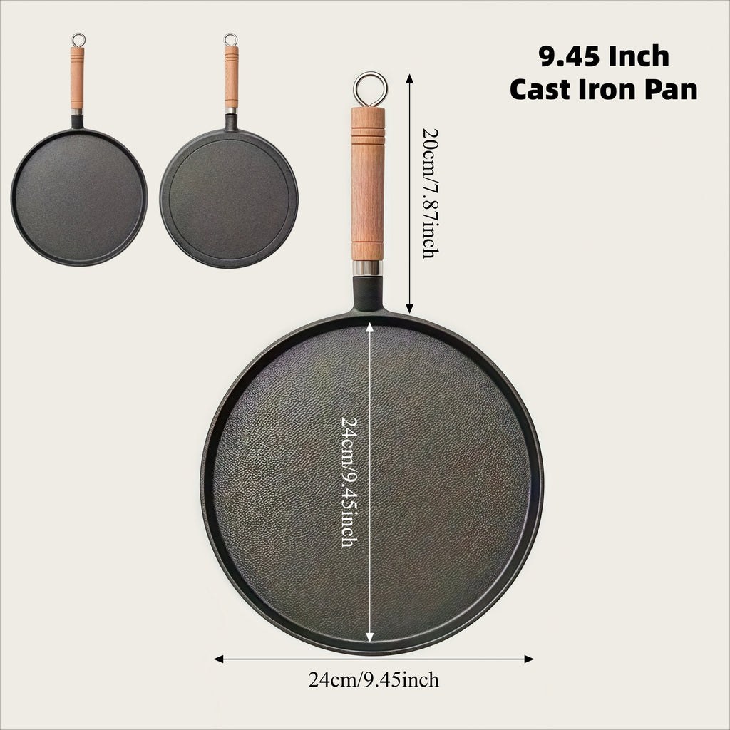 Cast Iron Skillet Non-stick Flat Pan 8.27/9.45/10.63 Inch for Pancakes Eggs & Crepes ¨C Induction Gas Campfire Compatible Breakfast Griddle Pan for Indoor Outdoor Cooking