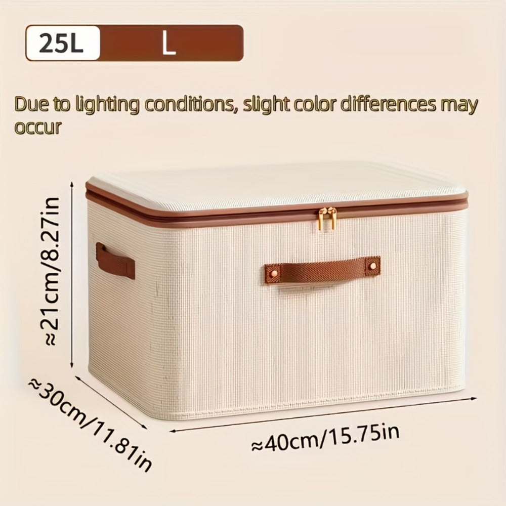 Foldable Storage Boxes with Lids 2-Pack, Large Capacity Linen Storage Baskets with Double Zippers & Leather Handles, Collapsible Fabric Organizer Bins for Bedroom, Clothing, Laundry & Moving