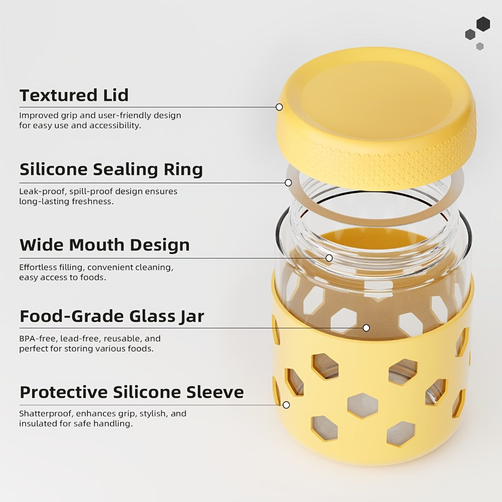 Glass Airtight Jars 6 Pack 16oz - Moisture Proof Food Storage Containers with Screw Top Lids and Silicone Sleeves for Tea Grains Nuts Snacks and Yogurt, Clear Round Glass Canisters for Kitchen Pantry Counter Organization