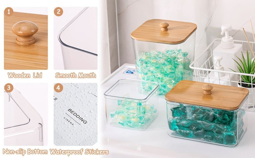 Laundry Pod Containers Set of 4 with Lids Scoops and Labels ¨C Laundry Room Organization Storage Canisters for Pods Detergent Dryer Balls Scent Beads Mixed Color