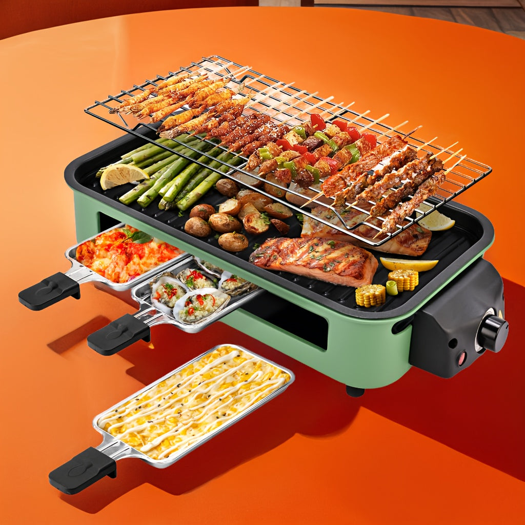 Indoor Electric Smokeless Grill 1500W ¨C Raclette Table Grill with 3 Mini Pans, 16x9¡± Non-Stick Detachable Plate, Dishwasher Safe, Portable for Home Kitchen