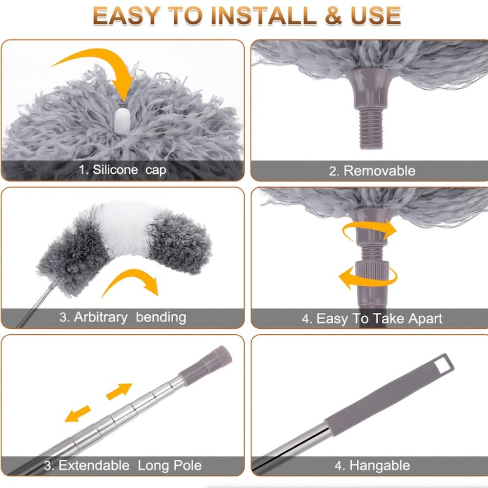 Microfiber Duster Kit with 100 Inch Extension Pole Extendable Bendable Washable Feather Duster for High Ceiling Fan Cobweb Blinds Furniture Car 9 Pack 12 Pack
