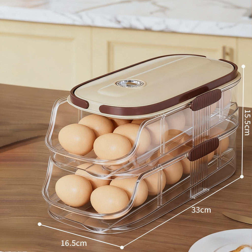 Egg Organizer for Refrigerator, Multi-Layer Auto-Rolling Egg Rack with Large Capacity ¨C Space-Saving Egg Storage Dispenser for Fridge, Cabinet & Countertop, Ideal for Busy Families