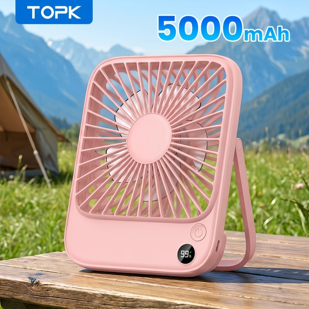 USB Desk Fan Battery Operated | 2000mAh & 5000mAh Rechargeable Mini Personal Fan, 4-Speed Adjustable, 180¡ã Tilt & Foldable, Ultra-Quiet Strong Airflow for Office, Bedroom & Desktop Use ¨C Black, Pink, White