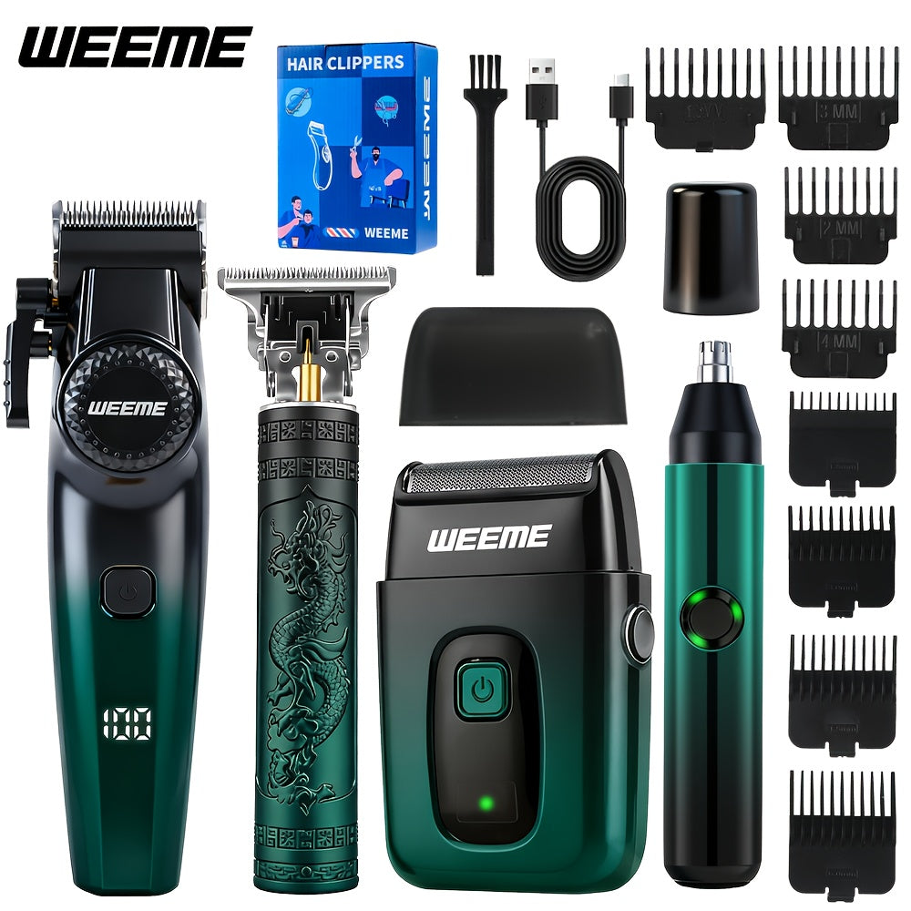Electric Shaver Grooming Set for Men Hair Clipper Nose Trimmer Razor DIY Barber Kit USB Rechargeable 2 4 Piece Set Gift for Husband Dad Blue Gold White Green