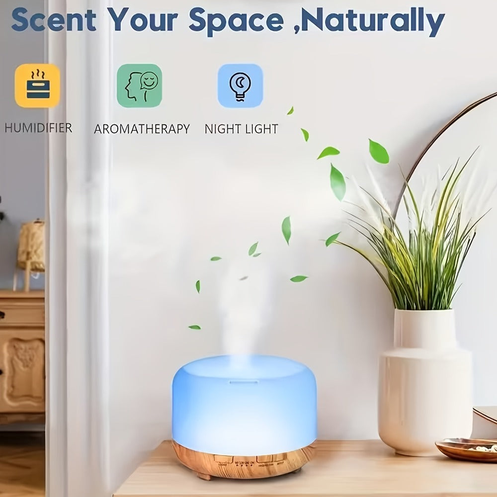 Essential Oil Diffuser 500ml with 10 Essential Oils 7 Color LED Aromatherapy Diffuser Humidifier Remote Control 4 Timer Settings Auto Shut-Off Ultra-Quiet for Home Office Bedroom Living Room Spa